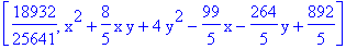 [18932/25641, x^2+8/5*x*y+4*y^2-99/5*x-264/5*y+892/5]